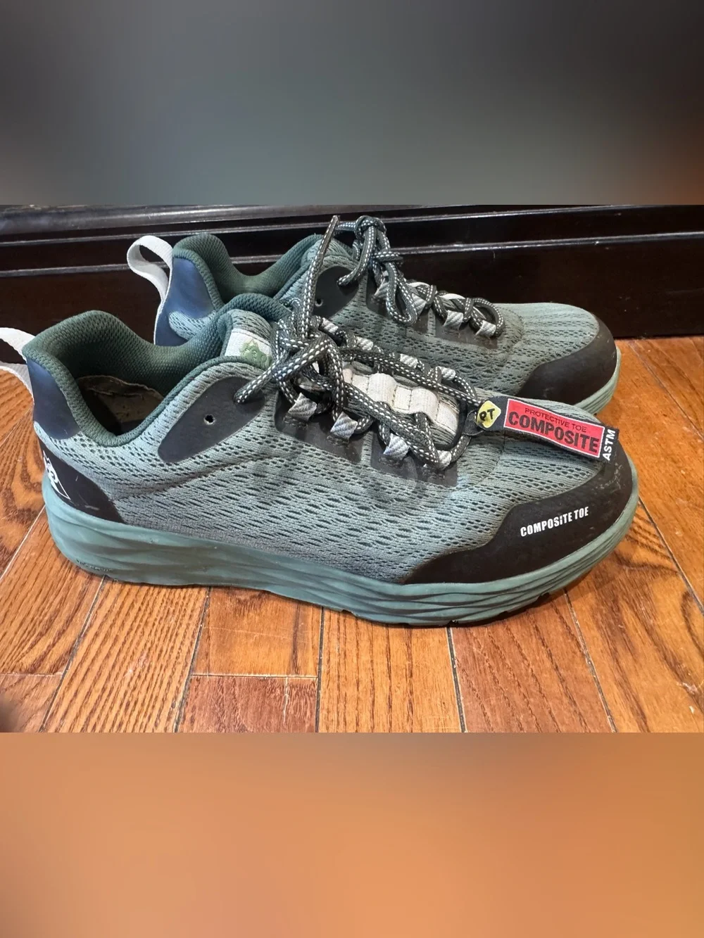 Lightweight Composite-Toe Athletic Work Sneakers in Sage Green and Black